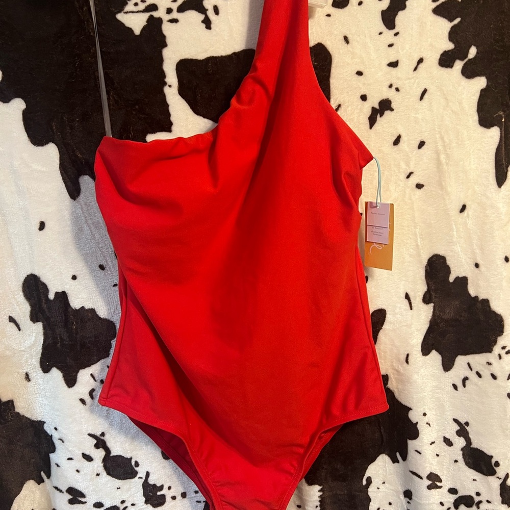 Kona Sol Red One-Shoulder One Piece Swimsuit